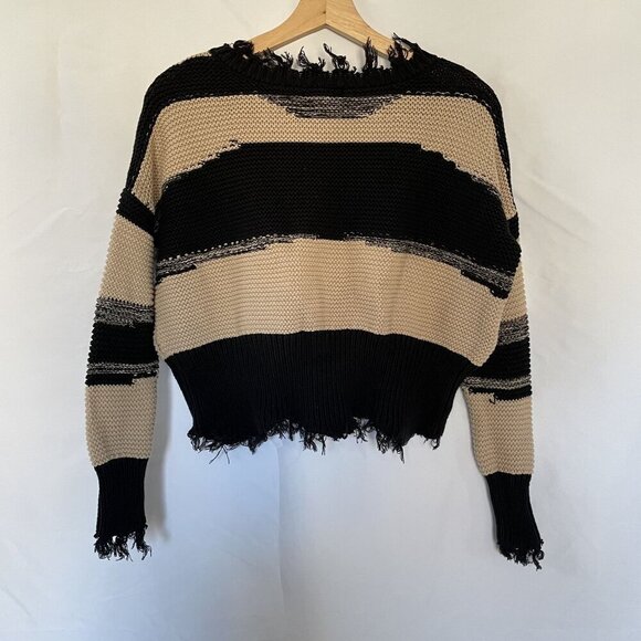 Rag Poets Distressed Black & Beige Sweater XS boho style casual semi cropped - Picture 8 of 8